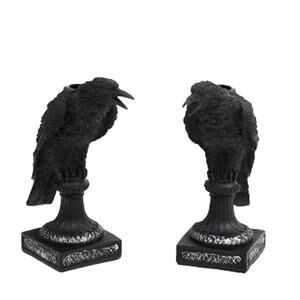 Christian Siriano Set Of 2 Black Crow Candle Holders Spooky Halloween Decor NEW